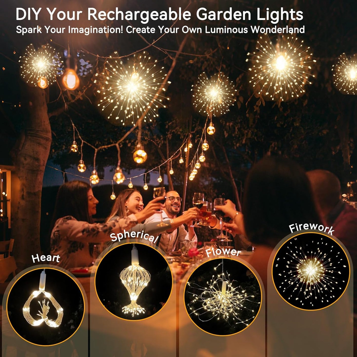 SeaShine 1600LED Fireworks Lights Outdoor, Rechargeable Hanging Fairy Starburst Lights, Waterproof Smart Firework Light with Remotes, 8 Modes, Timer for Garden Weddings Outdoor Christmas Decor 8 Pack