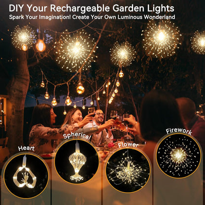 SeaShine 800LED Fireworks Lights Outdoor, Rechargeable Hanging Fairy Starburst Lights, Waterproof Smart Firework Light with Remotes, 8 Modes, Timer for Garden Weddings Outdoor Christmas Decor 4 Pack