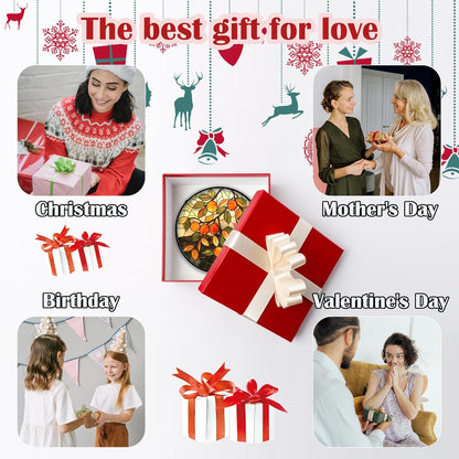 Stained Glass Suncatcher, Orange Green Fruit Tree Sun Catcher Landscape Stain Glass Window Hanging Decoration Mother's Day Birthday Gifts for Women Men Mom Nana 6.3 in