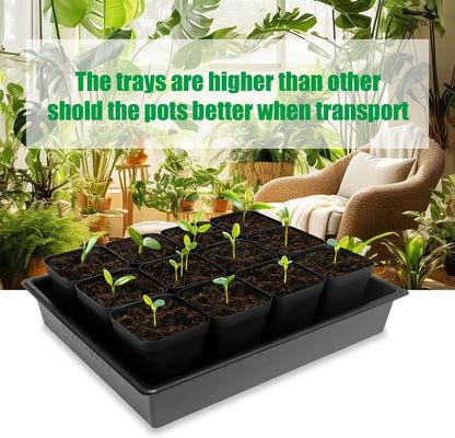 4 inch (10CM) Square Nursery Pots 60pcs, Sturdy Seedlings Trays 5 Pcs, Seeds Starter Germination Tray, Microgreening Planter Nursery Propagation 5 Sets