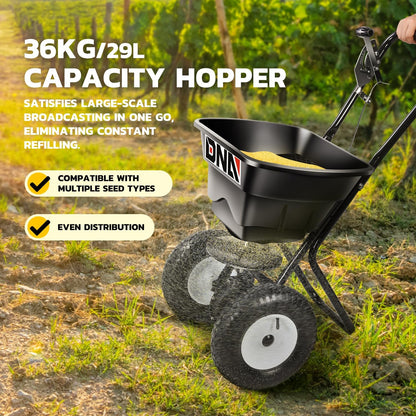 DNA MOTORING 80lb Walk-Behind Broadcast Spreader 36KG/29L Capacity, Garden Seeder with Wheels, for Residential Farm Seeding, TOOLS-00469