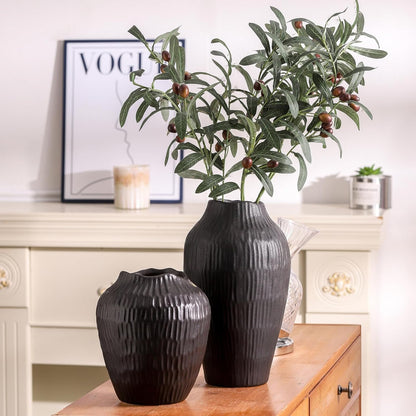 Elegant Black Ceramic Vase - Modern Minimalist Home Decor Vase, Centerpiece for Living Room, Dining Table, Office - 11.6 Inches Tall, Handcrafted Pottery for Farmhouse, Boho, Contemporary Style