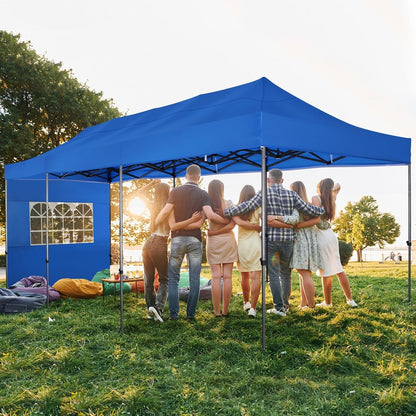 COBIZI 10x30 Pop up Canopy Heavy Duty with 8 Sidewalls, Easy Set-up Commercial Outdoor Party, 100% Waterproof Wedding Canopy Gazebo, 3 Height Adjustable with Wheeled Bag, Blue