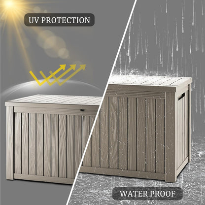 200 Gallon Outdoor Storage Bench Waterproof - Resin Deck Storage Chest for Patio & Pool, Lockable Outdoor Storage Box for Cushions & Tools, UV-Resistant, Granite Grey