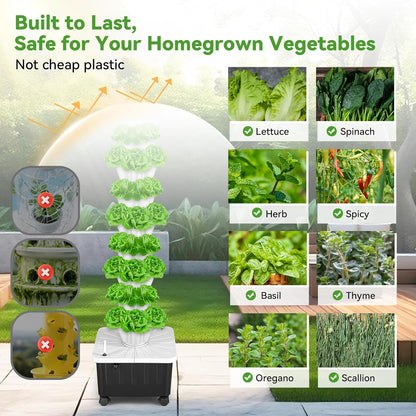 BAOSHISHAN Vertical Hydroponic Garden Tower, 40 Pods 8 Tiers Hydroponics Tower Outdoor, Vertical Hydroponic System with Water Pump for Vegetable Herb Fruit