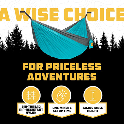 Wise Owl Outfitters Camping Hammock – 500lbs Portable Hammock with Tree Straps - Travel, Backpacking, Hiking, Outdoors Camping Gear - Single or Double