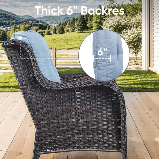Outdoor Wicker Chair Cushions 2 Packs - Outside High Back Thick Water-Resistant Cushion 22x24 with Zipper Cover for Patio Glider Rocking Chairs Loveseat Couch – Baby Blue/Buckle