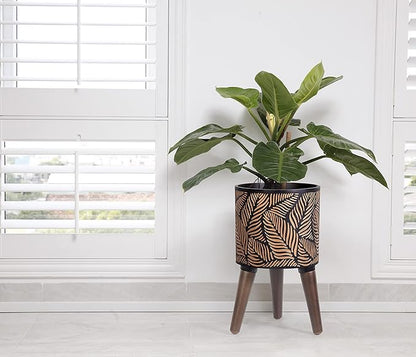 D'vine Dev 8 Inch Planter Pot with Stand, Mid-Century Tall Plant Pot with Legs for Indoor Plants, Small, Bronze/Grey, 88-L-A-6