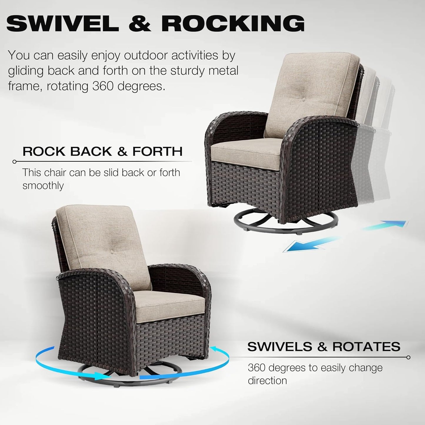 Joyside 10 Piece Patio Furniture Set, Outdoor Wicker Conversation Sets with Swivel Rocker Chairs and Sofa, Thick Cushion, Rattan Patio Sectional for Porch, Deck Use (Brown/Beige, 10 PCS)