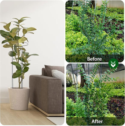 32 inch Plant Support Stakes, 10 Pack Half Round Metal Garden Plant Stake Heavy-Duty Plant Support Ring and Cage with Plant Clip & Twist Tie for Indoor and Outdoor Plants, Vegetable, Flowers