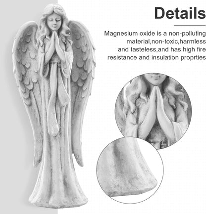 TOETOL Outdoor Garden Statues Praying Angel Statue 31.1" Grave Decorations Magnesium Oxide Stone Grey Yard Patio Deck Home Entryway Hallway Sculpture