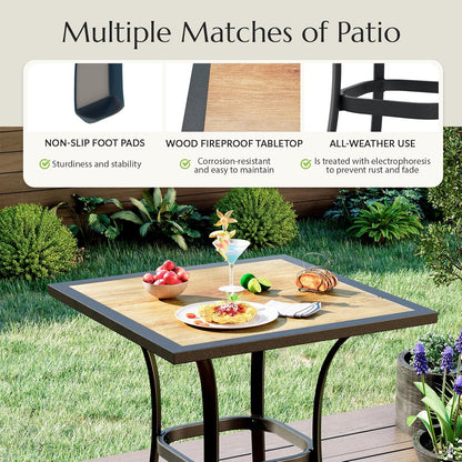 AECOJOY Outdoor Height Bar Table, 36'' Metal Frame Bar Table Bistro Square Table with Wooden Top, High Top Outdoor Pub for Patio Garden Lawn Poolside, Brown