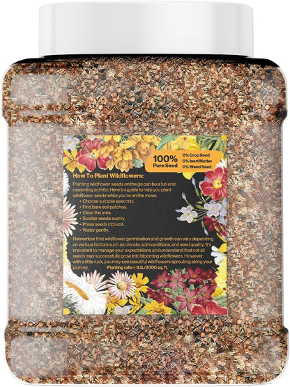 Bulk Wildflower Seed Mix – Honey Bee Wildflower Seed Mix 1 Pound Tub by GevaGrow | Bulk 300,000+ Seed Tub | 19 Variety Flower Seeds for Planting in Pots & Outdoor Gardens | No Messy Bags or Packets |