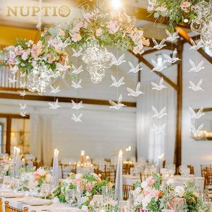 NUPTIO Crystal Ceiling Hanging Ornaments: 50 Pcs Acrylic Flying Birds for Wedding Party Window Garden Bedroom Outdoor Birthday - Christmas Tree Decorations with Transparent Line