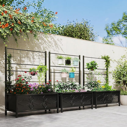 Outsunny Planter Box with Trellis, 35.4 x 15.7 x 47.2 inch Raised Garden Bed with Drainage Holes, Planters for Outdoor Plants, Vegetables, Flowers, Herbs, Trellis Planter, Black