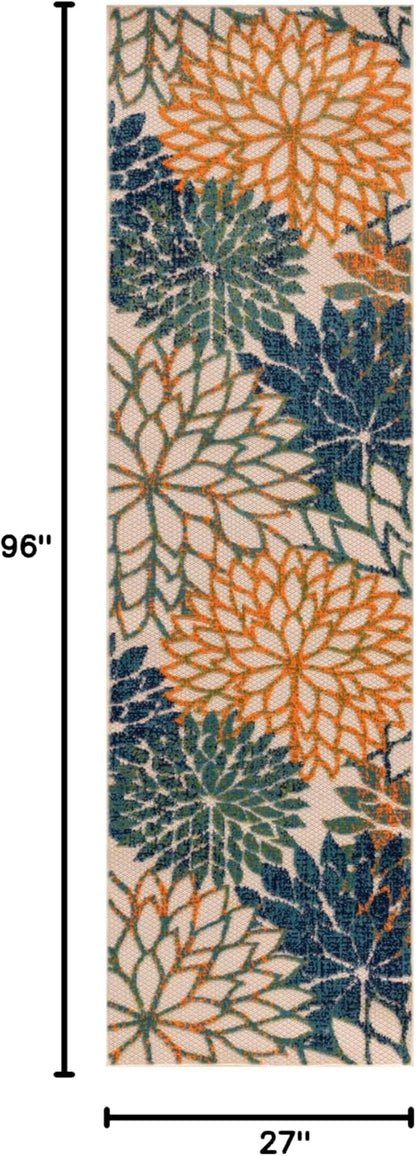 Nourison Home Aloha Indoor/Outdoor Blue Green 2'3" x 8' Area Rug, Easy Cleaning, Non Shedding, Bed Room, Living Room, Dining Room, Backyard, Deck, Patio (2x8)