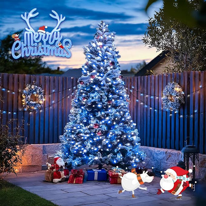 JMEXSUSS 2 Pack Blue & White Solar String Lights, Each 100 LED 33ft, Waterproof, 8 Modes for Outside Garden Patio Party Decoration