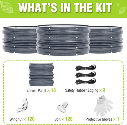 WORKPRO 3Pcs 2x2x1ft Galvanized Raised Garden Bed Set, Rust & Corrosion Protection, Easy Assembly, Safe Edge, Ideal for Vegetables & Flowers, Dark Gray