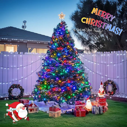 JMEXSUSS 2 Pack White & Multicolor Solar Christmas Lights Outdoor, Each 100 LED 33ft Solar Color Changing Lights Outdoor Waterproof for Christmas Tree Yard Decorations