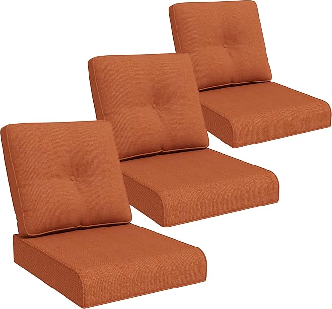 Joyside Outdoor Chair Cushions Set, 22x25/22x24 Inch Patio Furniture Deep Seat Cushions, Water Resistant & Thick Cushion, Outdoor Replacement Cushions for Seat and Sofa (Orange, 3 Set)