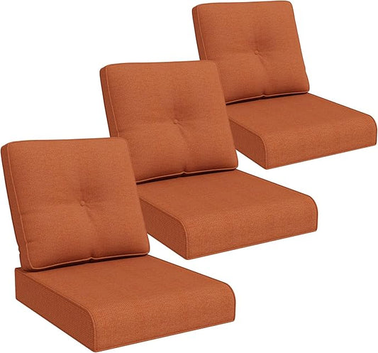 Joyside Outdoor Chair Cushions Set, 22x25/22x24 Inch Patio Furniture Deep Seat Cushions, Water Resistant & Thick Cushion, Outdoor Replacement Cushions for Seat and Sofa (Orange, 3 Set)