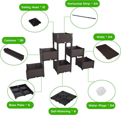 D'vine Dev Planter Raised Beds - Elevated Garden Box with Drainage Plug Raised Garden Beds for Vegetable/Flower/Herb Outdoor Standing Beds Gardening Kit, RGB-6