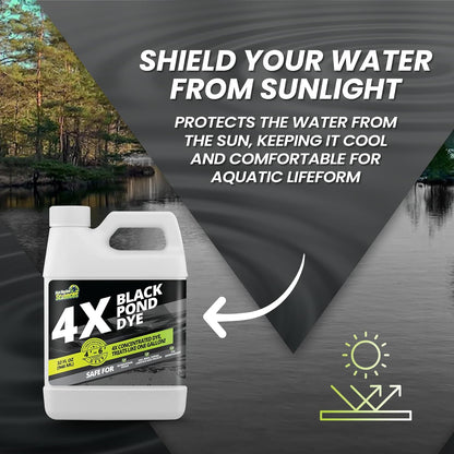 32oz Reflective Black Pond Dye, 4X Concentrate Pond Dye Black, Natural Looking and Long Lasting Liquid Lake Colorant, Protects Against Sunlight - Ideal for Fish, Birds, and Wildlife