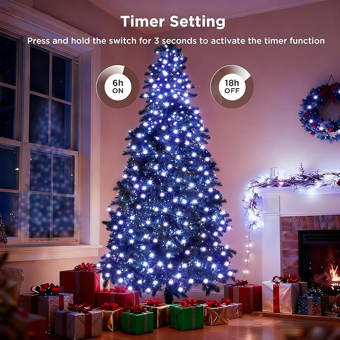 BlcTec Christmas Lights Indoor Outdoor, 300 LED 108FT Bright Christmas String Lights with 8 Modes, Connectable Plug, Waterproof, UL Listed and Timer, Suitable for Xmas Party Decorations, Cool White