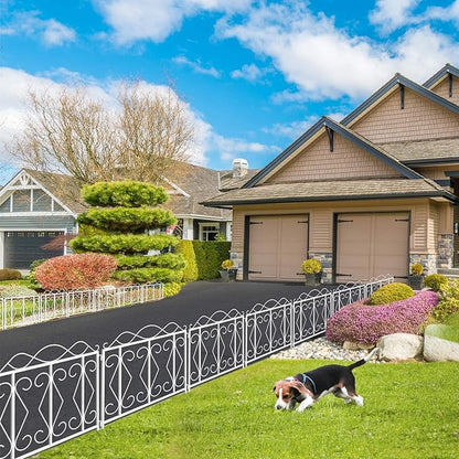 AMAGABELI GARDEN & HOME 5 Panels 24in(H)×10ft(L) Decorative Garden Fences and Borders for Dogs No Dig Rustproof Metal Fence Panels Garden Fence Edging Border Animal Barrier Fencing White