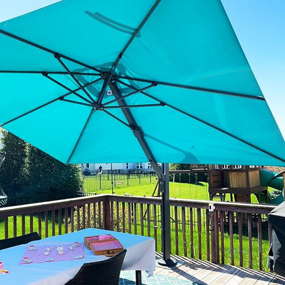 PURPLE LEAF 12 FT Square Patio Umbrella Large Outdoor Aluminum Offset Umbrella with 360-degree Rotation Cantilever Umbrella for Garden Deck Backyard Pool, Turquiose Blue
