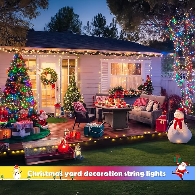 JMEXSUSS 2 Pack Warm White & Multicolor Solar Christmas Lights Outdoor, Each 100 LED 33ft Solar Color Changing Lights Outdoor Waterproof for Christmas Tree Decorations