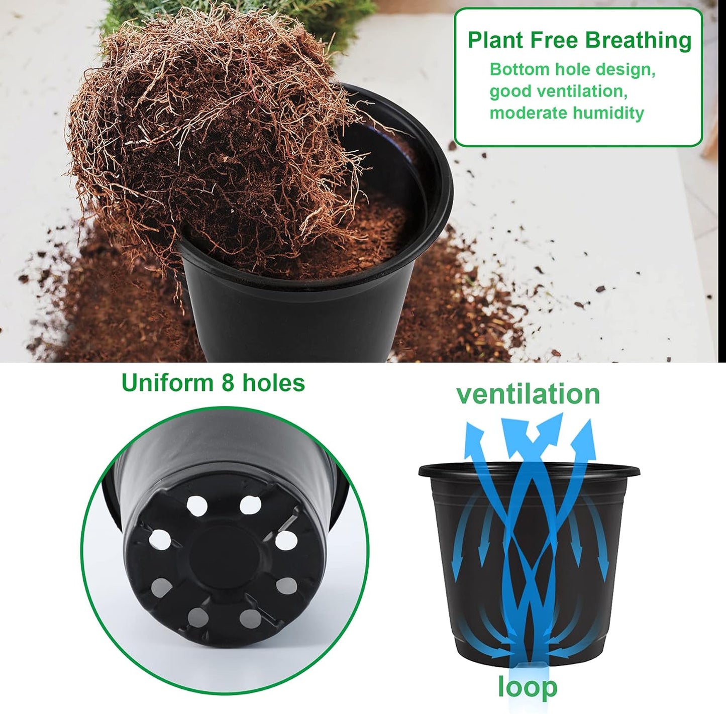 Augshy 150 Pcs 4" Black Plastic Plants Nursery Pot,Seed Starting Pots