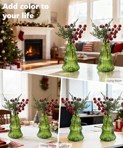 Nacome Christmas Tree Propagation Stations: 2PCS Plant Terrarium Glass Vases for Home Office Decor, for Plant Lovers Women Mom (Green)