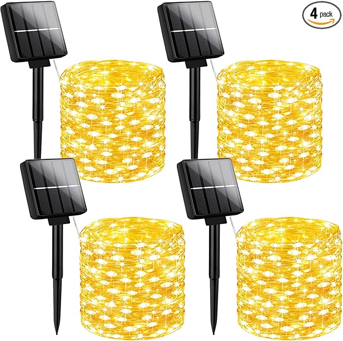 Brightever Solar Fairy Lights for Outside Waterproof, 4-Pack Total 160FT 400 LED Solar Powered Outdoor String Light with 8 Lighting Modes, Palm Tree Lights for DIY, Garden, Party (Warm White)