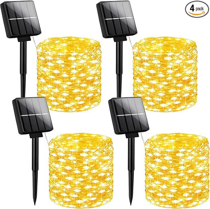 Brightever Solar Fairy Lights for Outside Waterproof, 4-Pack Total 160FT 400 LED Solar Powered Outdoor String Light with 8 Lighting Modes, Palm Tree Lights for DIY, Garden, Party (Warm White)