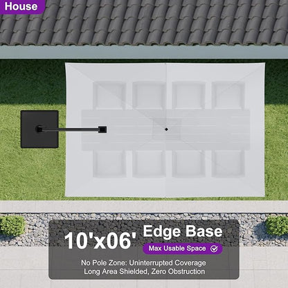 PURPLE LEAF 10' X 6.5' Swivel Outdoor Patio Aluminum Umbrella with Base Left-right Tilting Cantilever Offset Umbrella with UV Resistant Heavy Duty Fabric for Deck Pool Patio Backyard, Pebble Grey