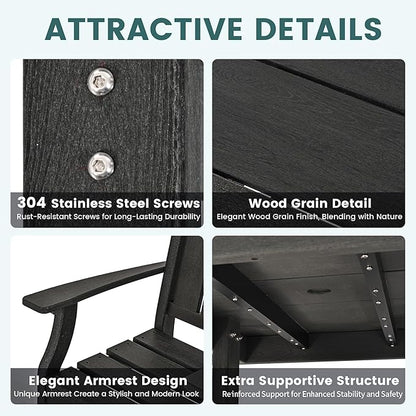 Pamapic 5-Piece Outdoor Dining Set, HDPE Outdoor Rectangular Table and 4 Chairs, Wood Grain Patio Furniture Sets with Armrest, All-Weather Patio Dining Table with Umbrella Hole, Black