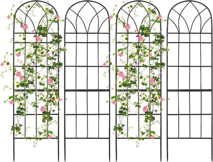 Garden Trellis for Climbing Plants Outdoor, 62"X15" Metal Garden Trellises, Decorative Garden Fencing Flower Trellis with Durable Powder Coating for Vines, Vegetable Support, Black (4, Pattern-B)