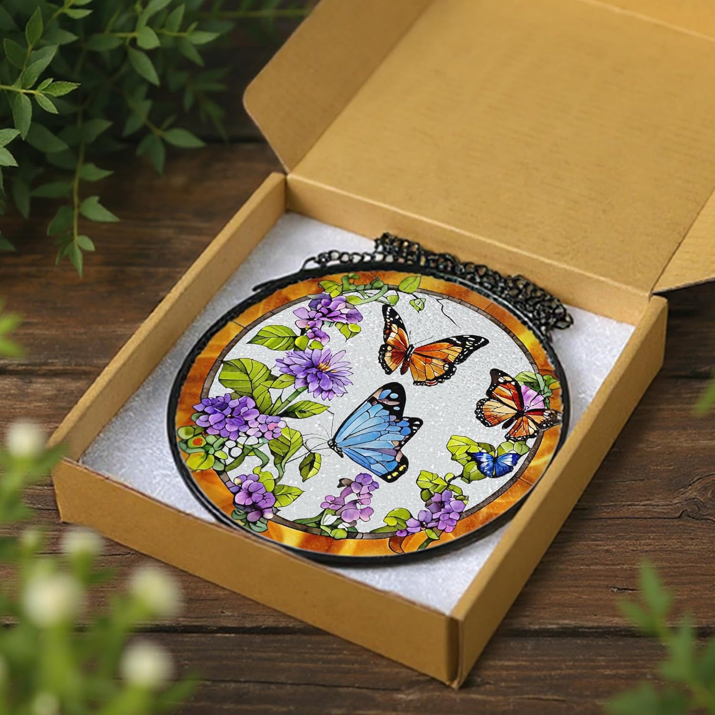 Stained Glass Window Hanging, 8 Inch Sun Catchers Indoor Window, Butterfly Suncatchers for Windows Doors Home Decoration and Christmas, Festival, Mother's Day, Birthday, Gifts for Women, Mom, Grandma