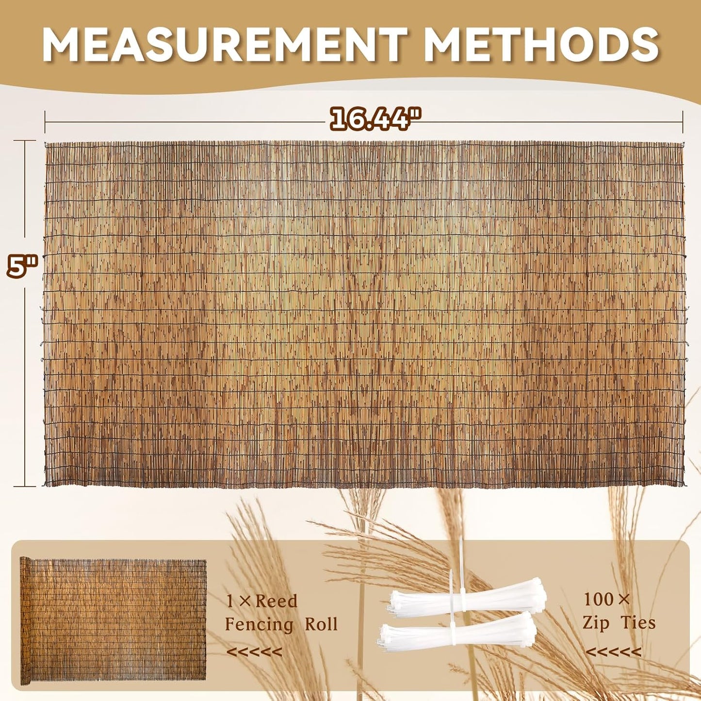 Natural Reed Fencing, Eco-Friendly Reed Fence, 5 feet High x 16.44 feet Long, Reed Screen for Backyard Patio Garden and More,Brown