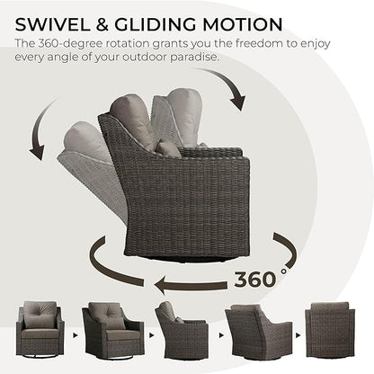 CHITA 2 Pieces Patio Wicker Chairs, 360° Rocking Swivels Outdoor Rattan Chair with Thickened Cushions for Backyard, Poolside, Garden or Porch