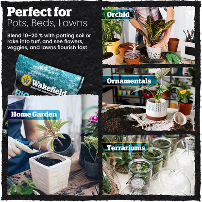 Wakefield Premium Organic Biochar Soil Amendment & Soil Conditioner – Certified Carbon-Negative Nutrient-Locking, Water-Efficient Bio Char for Plants & Lawns - Soil Amendments for Lawn - 2 Quart