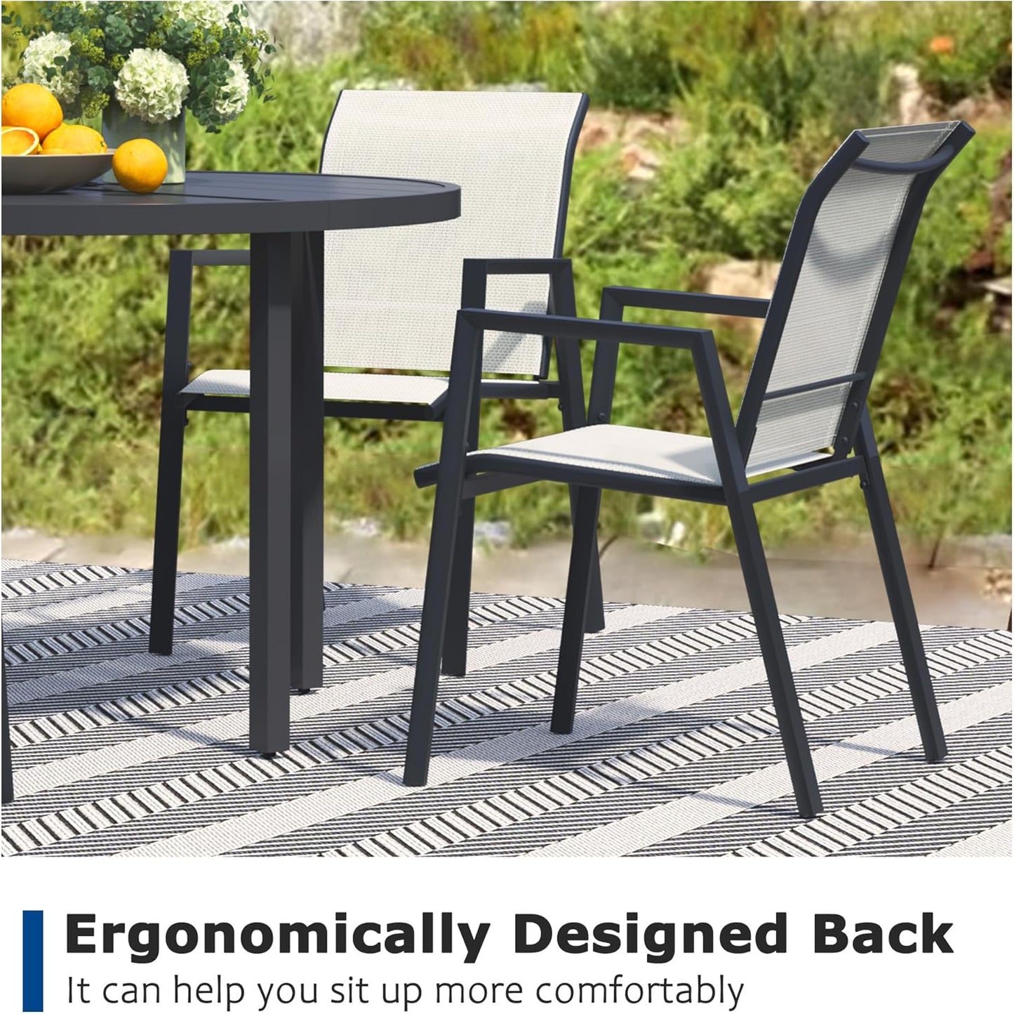 Outdoor Patio Chairs Set of 6, Oyster Beige Stackable Outdoor Chairs, Lightweight Patio Set with High Back, Metal Dining Chair for Lawn, Garden, Yard and Deck