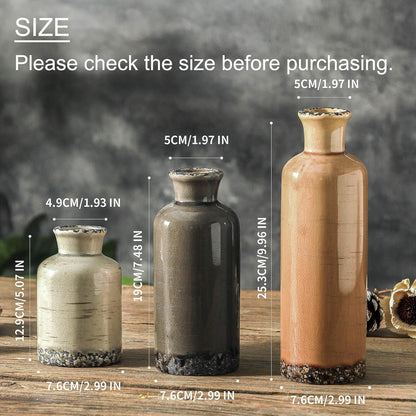 Ceramic Vase Set of 3, Neutral Flower Vases Home Decor, Pottery Rustic Farmhouse Decorative Vases Modern Decor for Table Mantel Entryway Bookshelf Living Room Kitchen Bedroom - Brown