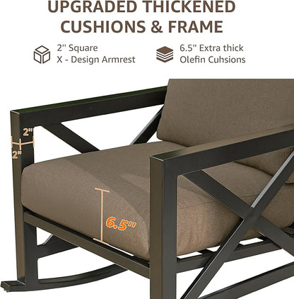 NATURAL EXPRESSIONS Rocking Chair Patio Set, 3 Piece Bistro Furniture Set with 2 Rockers, 1 Metal Coffee Table with Thick Cushions, 2 Pack Waterproof Patio Chair Covers