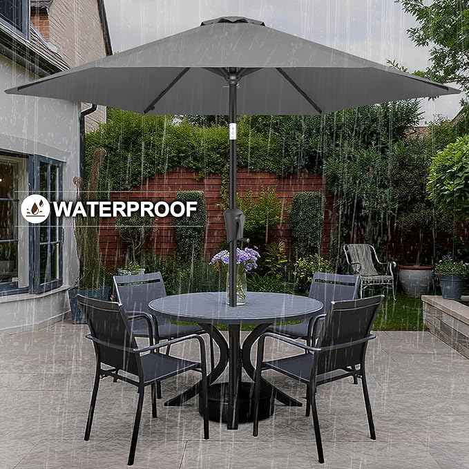 FLAME&SHADE 10ft Patio Umbrella - Outdoor Umbrella with 6 Sturdy Ribs, Push Button Tilt and Crank, UV Protection Table Market Umbrella for Pool, Porch，Garden, Deck, Backyard (Anthracite)