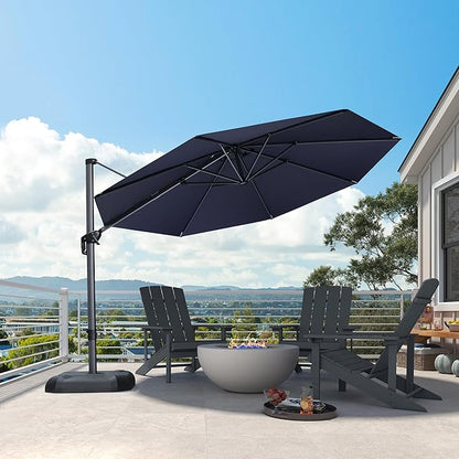 PURPLE LEAF 11 Feet Patio Umbrella Outdoor Cantilever Round Umbrella Aluminum Offset Umbrella with 360-degree Rotation for Garden Deck Pool Patio, Navy Blue