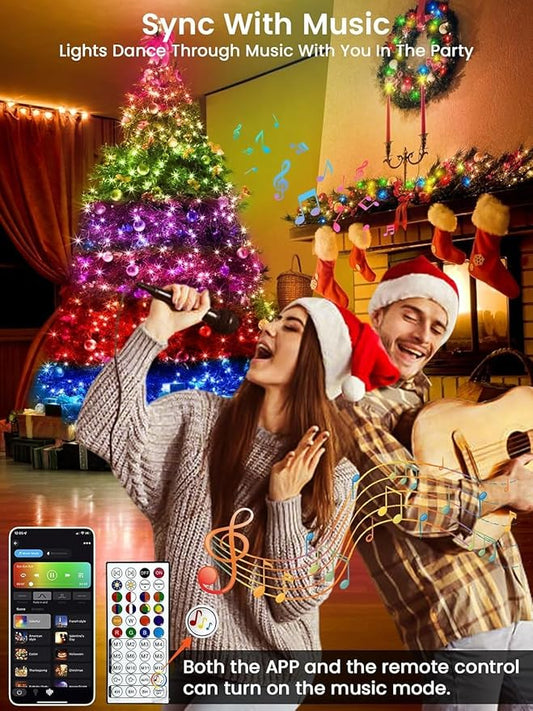 600LED Smart Color Changing Christmas Lights App Controlled, 208FT Waterproof RGB Twinkle String Light Music Sync Multiple Modes, Christmas Lights with Remote & Timer Indoor Outdoor Xmas Decorations