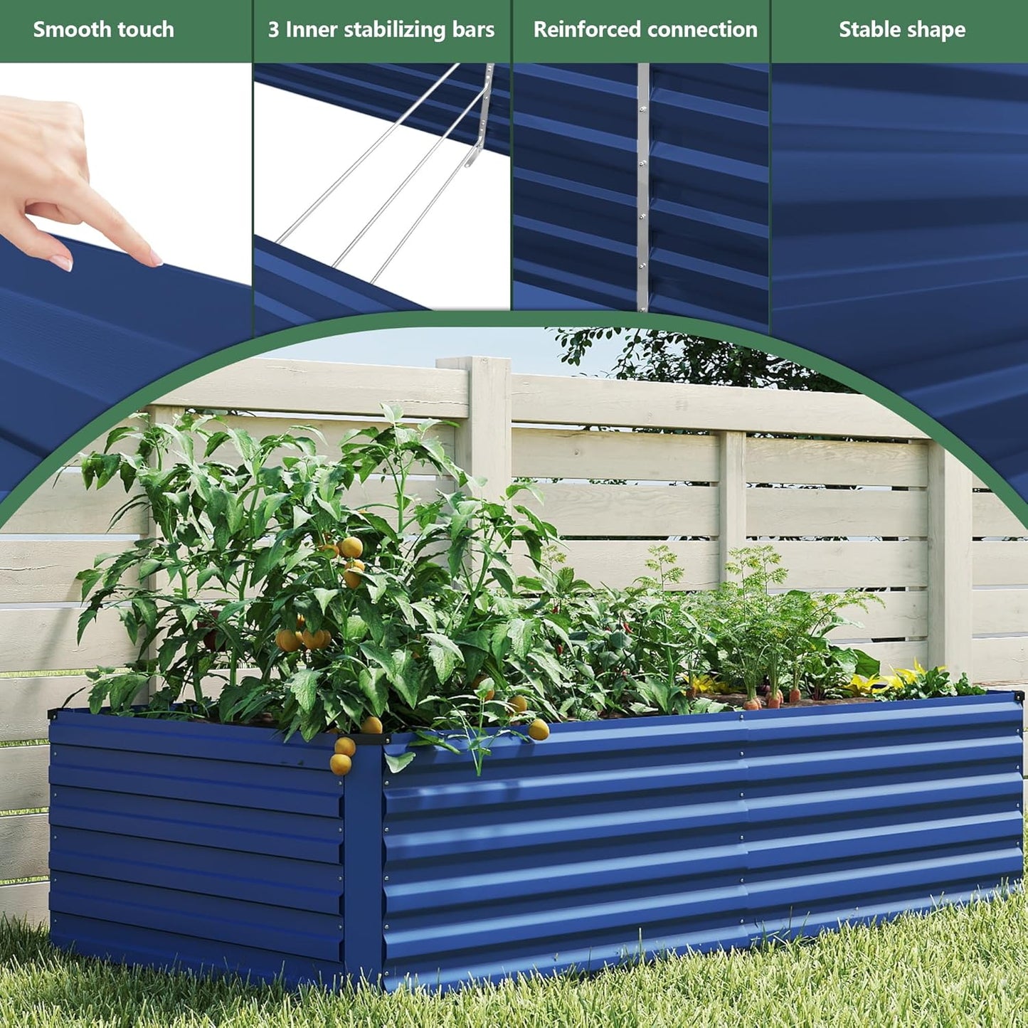 FOOWIN 4pcs 6x3x2ft Galvanized Raised Garden Bed, Planter Raised Garden Boxes Outdoor, Large Metal Raised Beds for Gardening, Garden Bed for Vegetables, Flowers, Herb,269 Gallon Capacity, Royal Blue