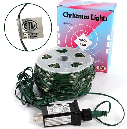 WATERGLIDE Extra Long 328 FT Fairy String Lights, 1000 LED Outdoor Green Wire Christmas Lights, Plug in Mini Light 8 Modes & Waterproof for Outside Xmas Tree Holiday Wedding Party Decor, Multicolor